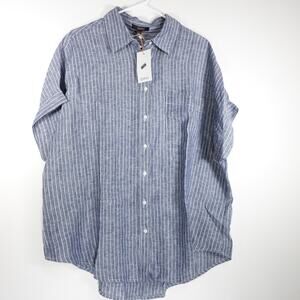 New Quince Women’s XL Chambray Stripe Blue Button-Up Camp Shirt Retro 4318-87